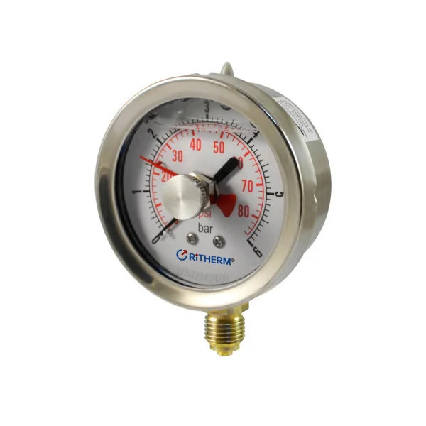 Liquid Filled Bayonet Ring Pressure Gauge With Red Pointer